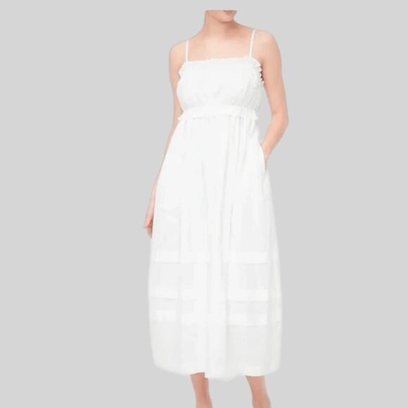 NWT J. Crew Squareneck Ruffle Maxi Dress 14 White Tiered Pockets Beach Resort